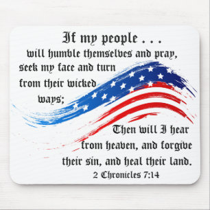 Bible Verse 2 Chronicles 7:14, USA flagga Mousepad Musmatta