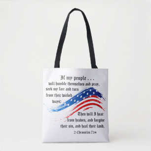 Bible Verse 2 Chronicles 7:14, USA flagga, Tygkasse