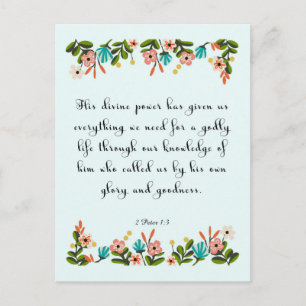 Bible Verse Art. 2 Peter 1:3 Vykort