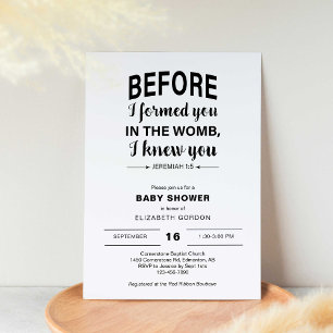 Bible Verse Baby Shower innan jag bildade dig Womb Inbjudningar