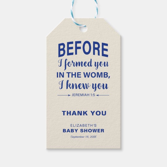 Bible Verse Baby Shower Jeremiah Christian Modern Presentetikett (Framsidan)
