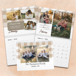 Bible Verse Beige Buffalo Plaid Family Photo Kalender
