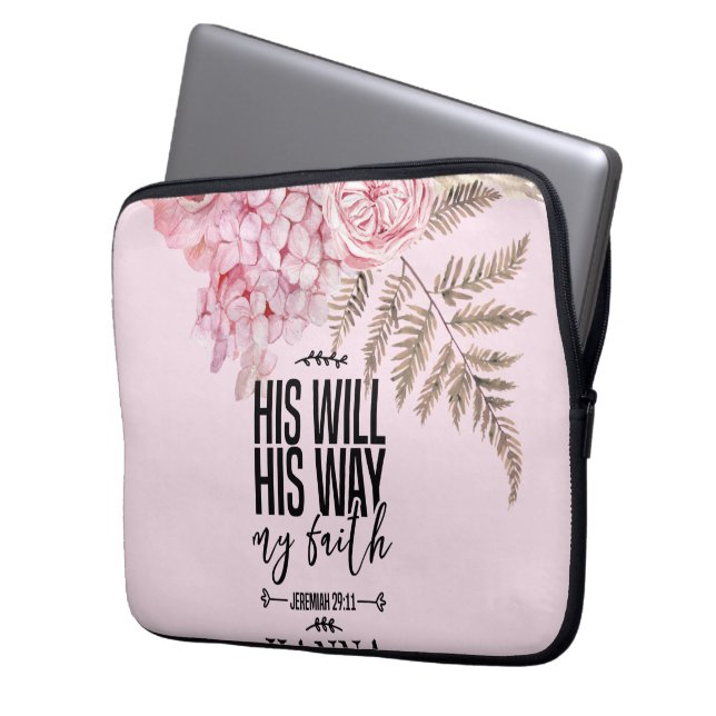 Bible Verse Blommigt Rosa  Electronics Bag Laptop Fodral (Framsidan Vänster)