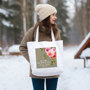 Bible verse Blommigt Tote Bag Tygkasse