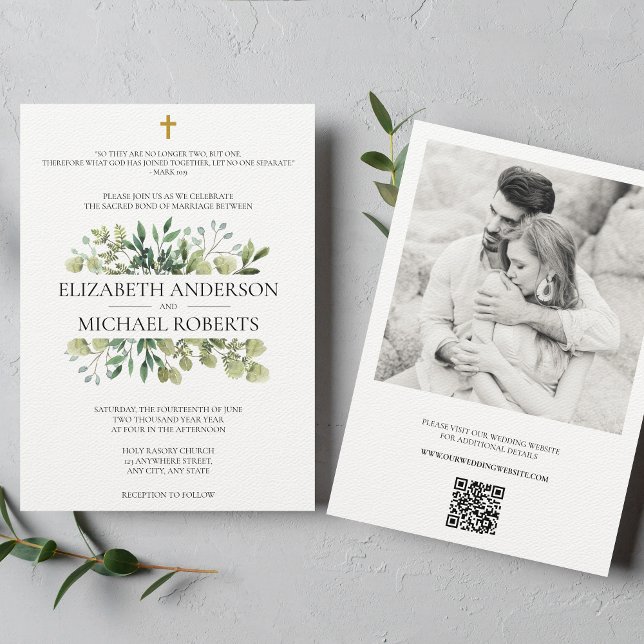 Bible Verse Catholique Bröllop QR Modern Inbjudningar (Skapare uppladdad)