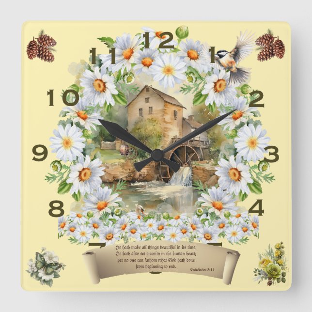 Bible Verse Clock, Hath gjorde Sak Beautifu Fyrkantig Klocka (Framsida)