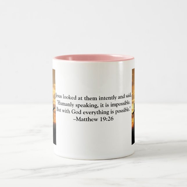 Bible Verse Coffee Mugg Rosa - Matthew 19:26 (Center)