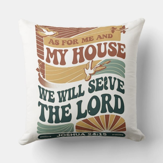Bible Verse-design för mig och mitt hus Kudde (Baksida)