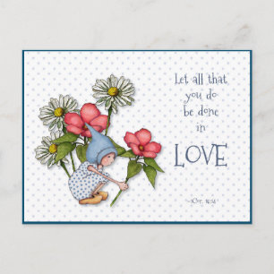 Bible Verse Do All in KÄRLEK, Child, Flowers Vykort