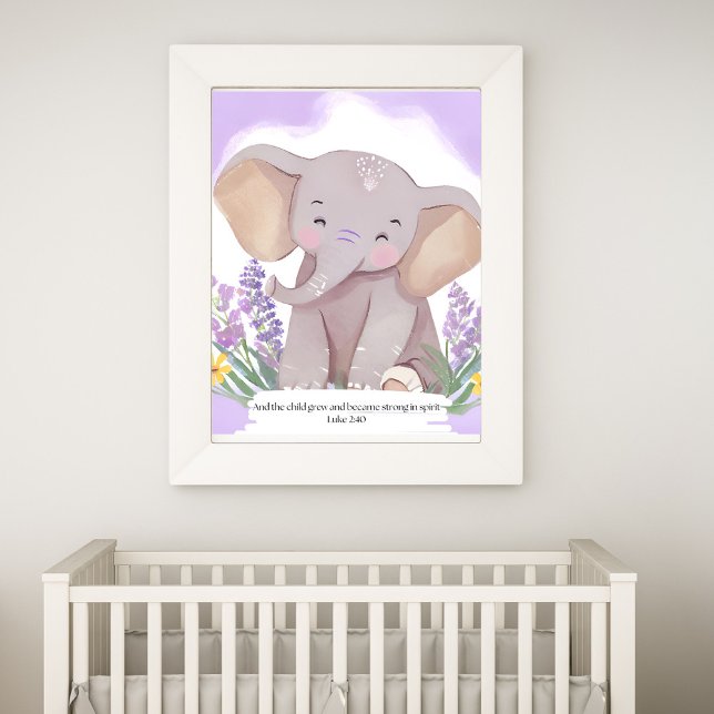 Bible Verse Elephant Baby Nursery Wall Art Fototryck (Skapare uppladdad)