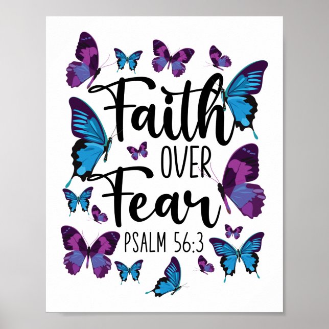Bible Verse Faith over Fear Psalm 56:3 Butterfly Poster (Framsidan)