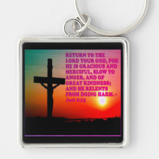 Bible Verse från Joel 2:13. Fyrkantig Silverfärgad Nyckelring