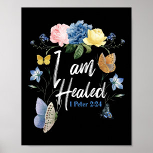 Bible Verse I är läkt 1 Peter 2:24 Butterfly Poster