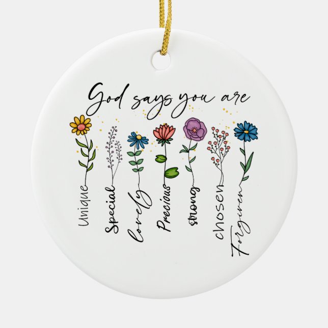 Bible Verse inspiration Wildblomme Christian Quote Julgransprydnad Keramik (Framsidan)