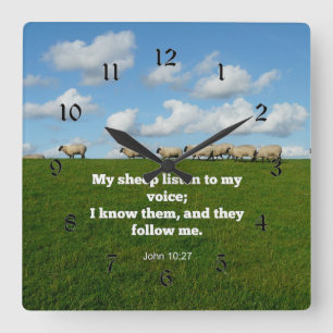 Bible verse, John 10:27, får, Fyrkantig Klocka