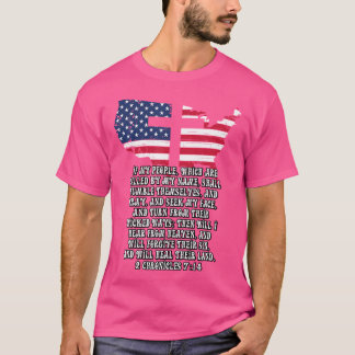 Bible Verse Kor Jesus 2 Chronicles 714 USA flagga T Shirt