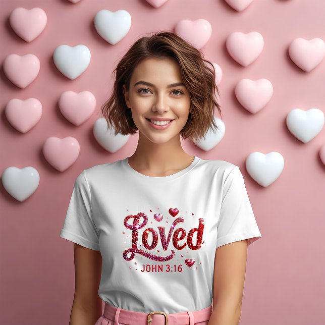 Bible Verse Loved John 3:16 Hearts Valentine Day T Shirt (Skapare uppladdad)