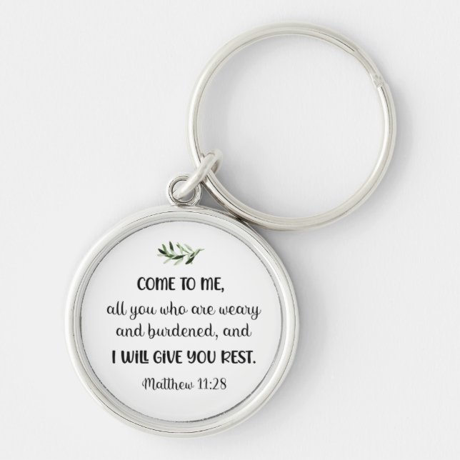 Bible verse Matthew Round Olive Keychain Rund Silverfärgad Nyckelring (Framsidan)