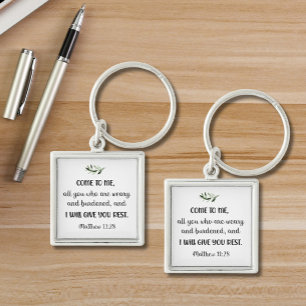 Bible verse Matthew Square Olive Keychain Fyrkantig Silverfärgad Nyckelring