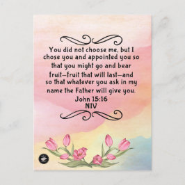 Bible Verse-minneskort för John 15:16 NIV Postcar Vykort