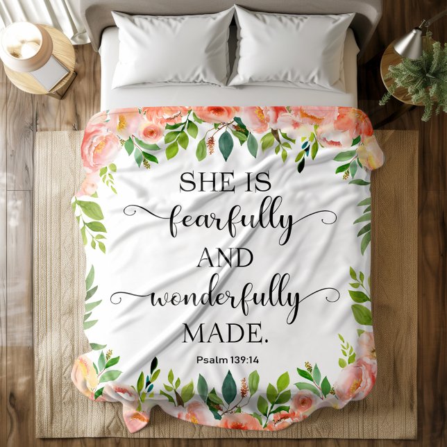 Bible verse Peach Blommigt Fleece Blanket (Skapare uppladdad)