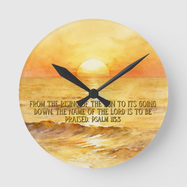 Bible Verse Personalized Sunrise Ocean Wall Clock Rund Klocka (Framsida)