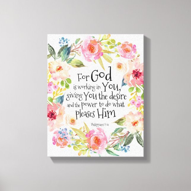 Bible Verse Philippians 2:13 Stretched Canvas (Framsida)