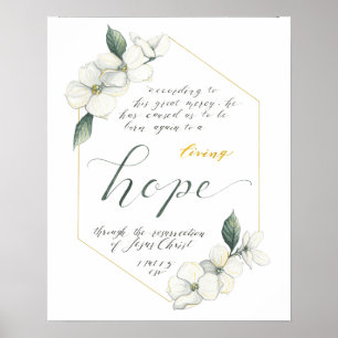 Bible Verse print, 1 Peter 1:3, tuggblommor Poster