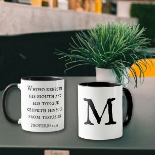 Bible Verse Proverbs 21:23 KJV Wisdom Monogram Mugg