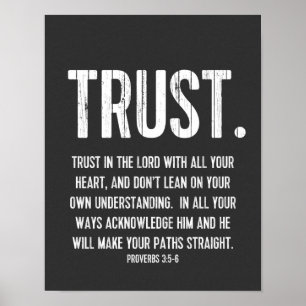 Bible Verse Proverbs 3:5-6, Black and White Poster