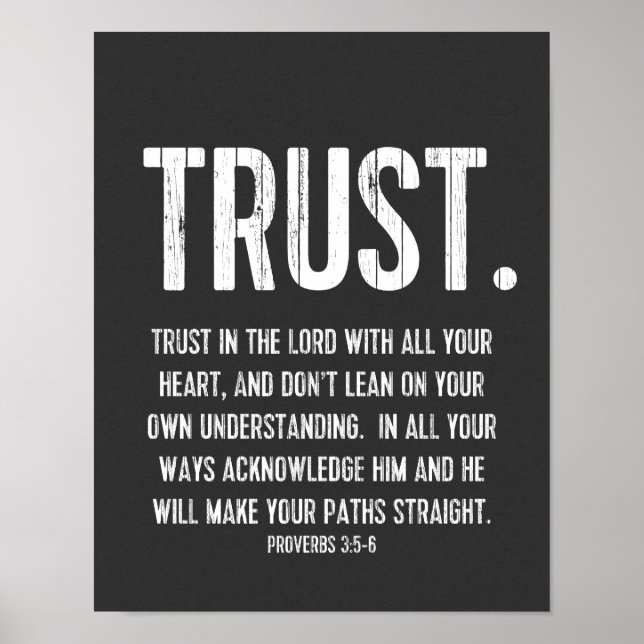 Bible Verse Proverbs 3:5-6, Black and White Poster (Framsidan)