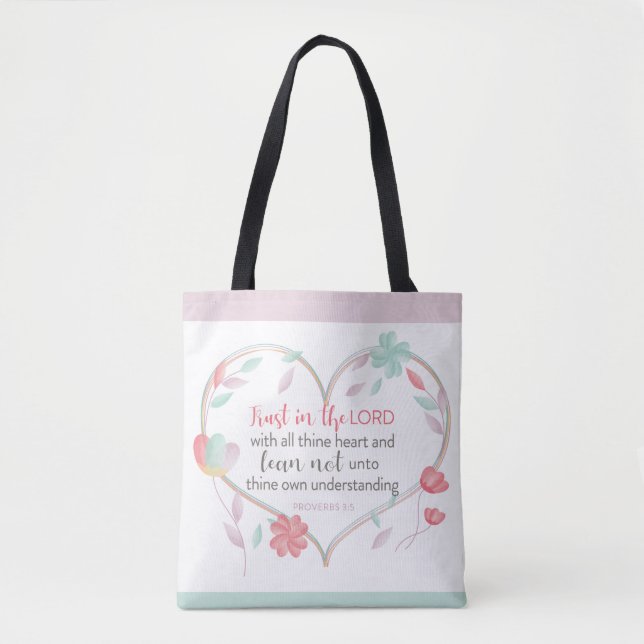Bible Verse Proverbs 3:5 Heart Tote Bag Tygkasse (Framsida)