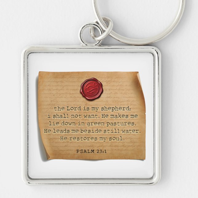 BIBLE VERSE - Psalm 23:1 - Keychain Fyrkantig Silverfärgad Nyckelring (Framsidan)