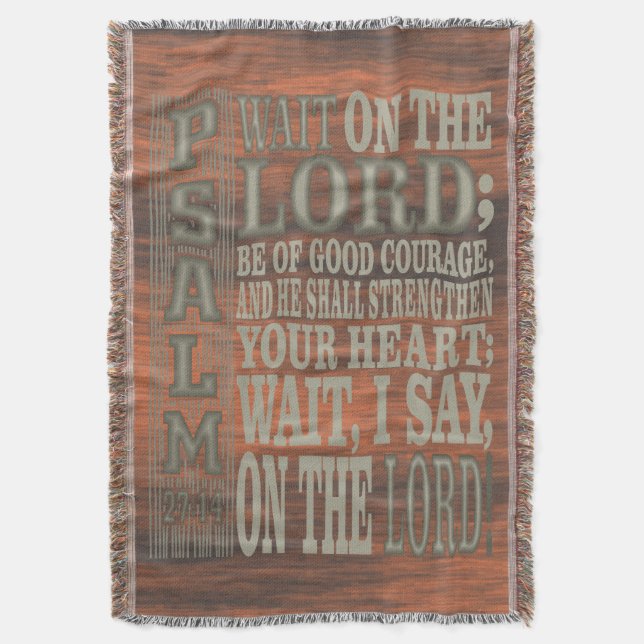 Bible Verse Psalm 27;14 Wood Topped Wall Tapestry Filt (Framsidan Vertikal)