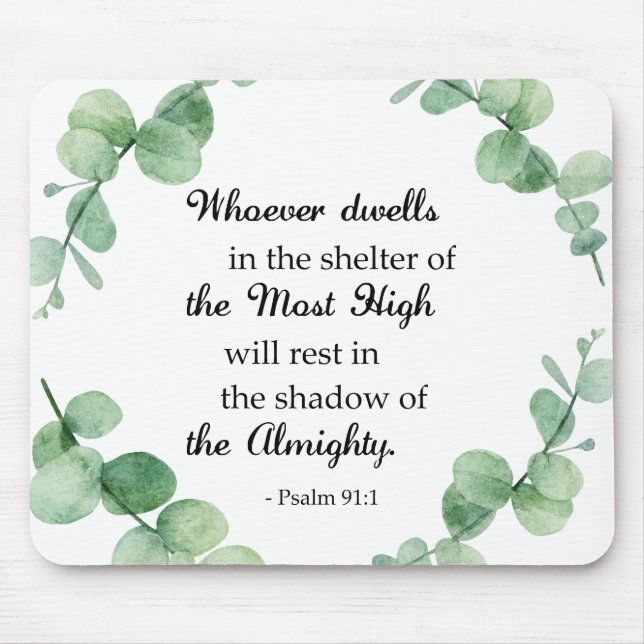 Bible verse Psalm 91 Eucalyptus, kristen andedräkt Musmatta (Framsidan)