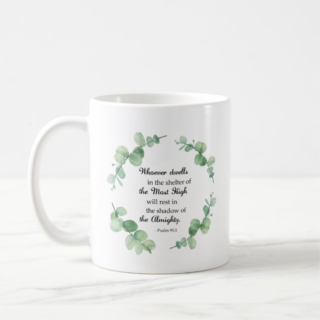 Bible Verse psalm 91 Eucalyptus WandeChristian Kaffemugg (Vänster)