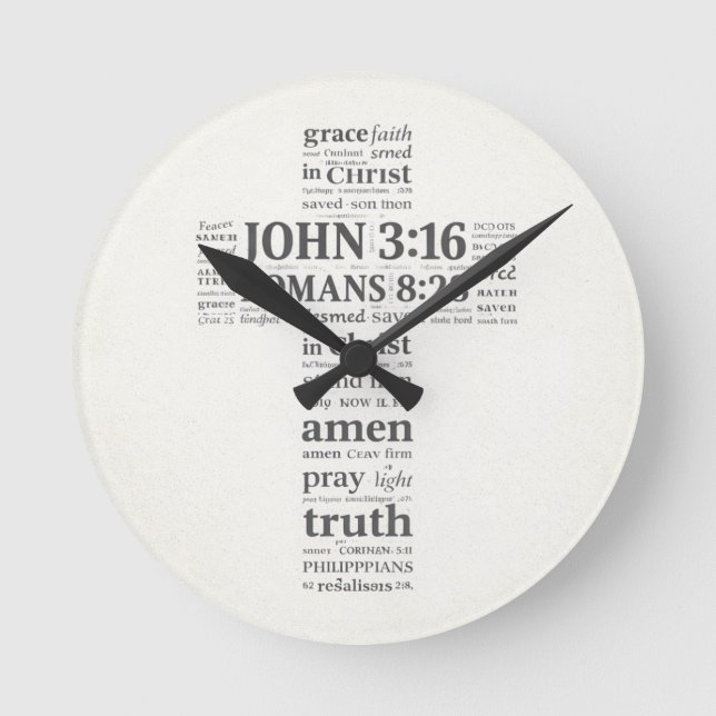 Bible Verse Reference Cross Wall Art Rund Klocka (Framsida)