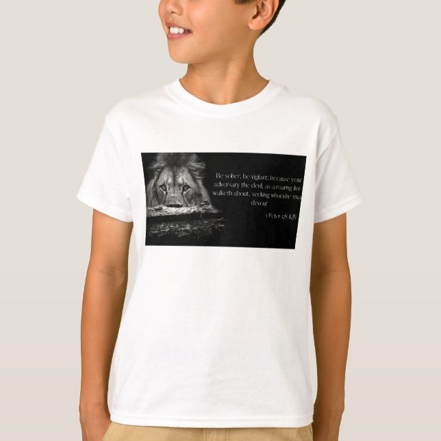 Bible Verse Scripture 1 Peter 5:8 KJV Boy's T Shirt (Framsida)