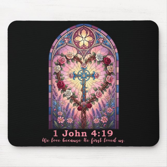Bible Verse Stained Gl 1 John 4_19 Love Prayer Val Musmatta (Framsidan)