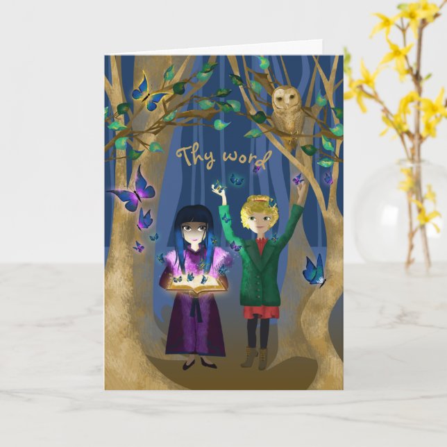 Bible verse, Uggla, Butterflies Storybook Art Kort (Gul blomma)