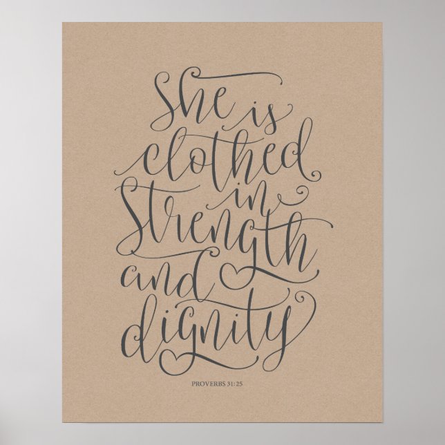Bible verse wall art proverbs 31:25 calligraphy v4 poster (Framsidan)