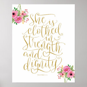 Bible verse wall art proverbs 31:25 calligraphy v7 poster