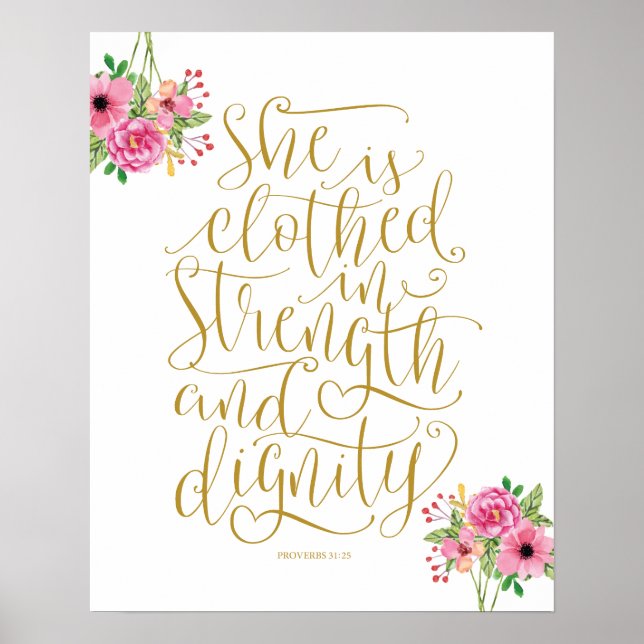 Bible verse wall art proverbs 31:25 calligraphy v7 poster (Framsidan)