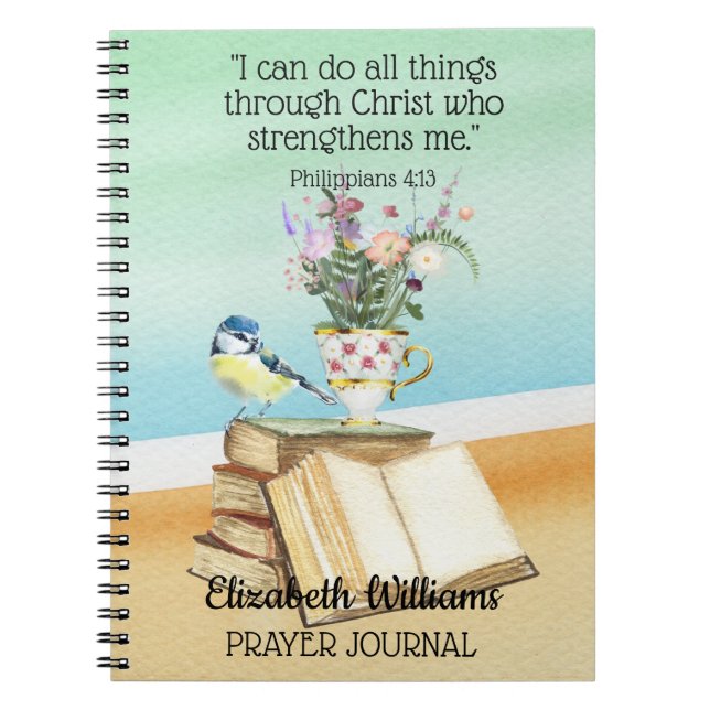 Bible Verse Watercolor Blommigt Bird Bokar Anteckningsbok (Framsidan)