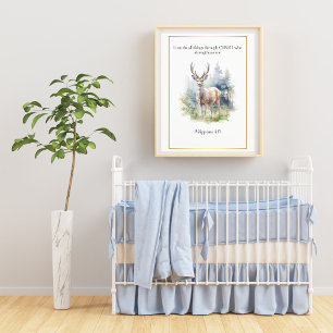 Bible Verse Woodland Nursery Art, Hjort Fototryck