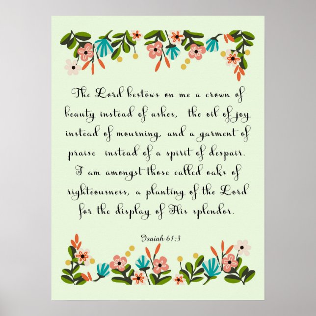 Bible Verses Art - Isaiah 61:3 Poster (Framsidan)