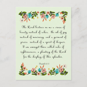 Bible Verses Art - Isaiah 61:3 Vykort