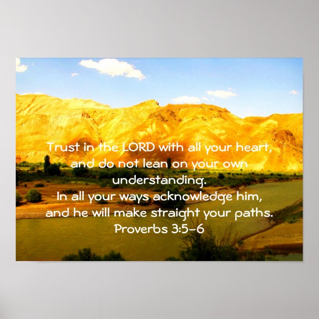 Bible Verses-citat om Trust Proverbs 3:5-6 Poster (Framsidan)
