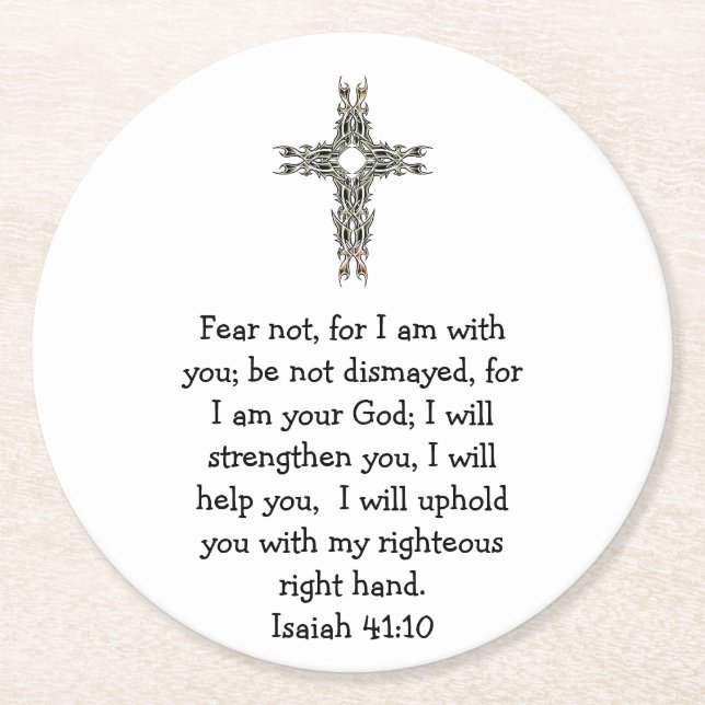 Bible Verses Inspirational Quote Isaiah 41:10 Underlägg Papper Rund (Framsidan)