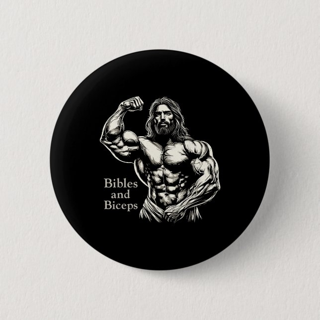 Bibles and Biceps - Funny Bodybuilding Jesus Gym W Knapp (Framsida)